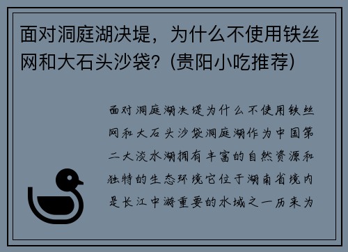 面对洞庭湖决堤，为什么不使用铁丝网和大石头沙袋？(贵阳小吃推荐)